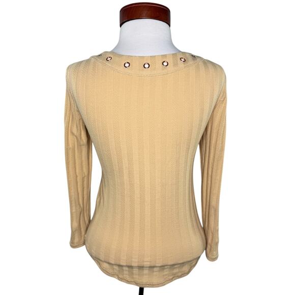 Free People Lace Up Ribbed Knit Top Size S Beige Long Sleeve Boho Y2K Festival - Picture 5 of 6